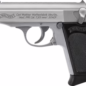 WALTHER PPK SD 32ACP STAINLESS – FS 7RD BLACK SYNTHETIC GRIPS